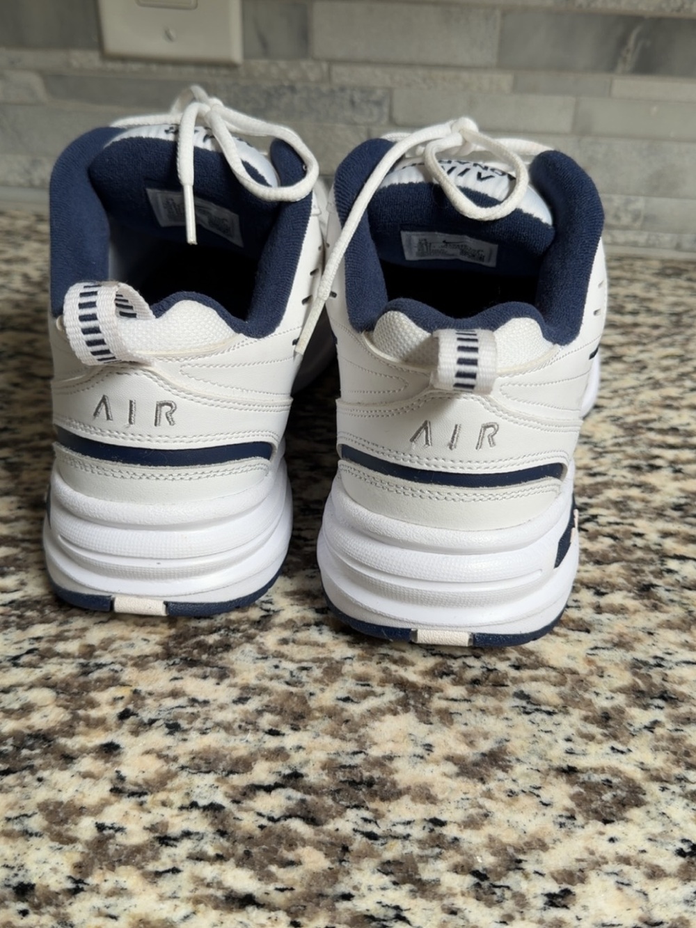 Nike Men's White & Navy Air Monarch-style Athletic Trainers - Picture 3 of 5